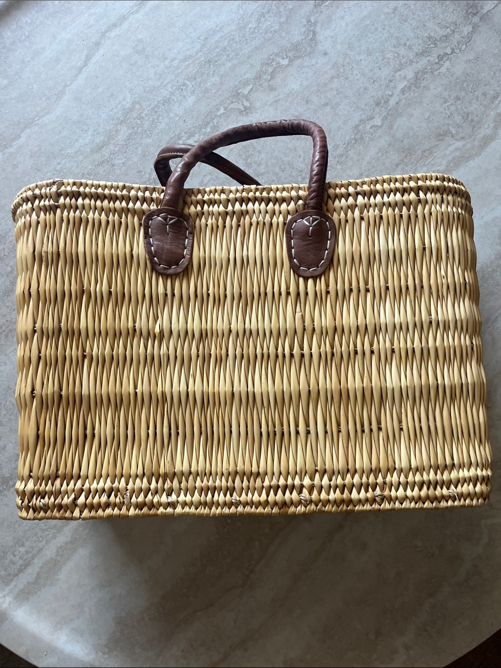 Monday Swimwear Natural Straw Tote with Brown Leather Handles